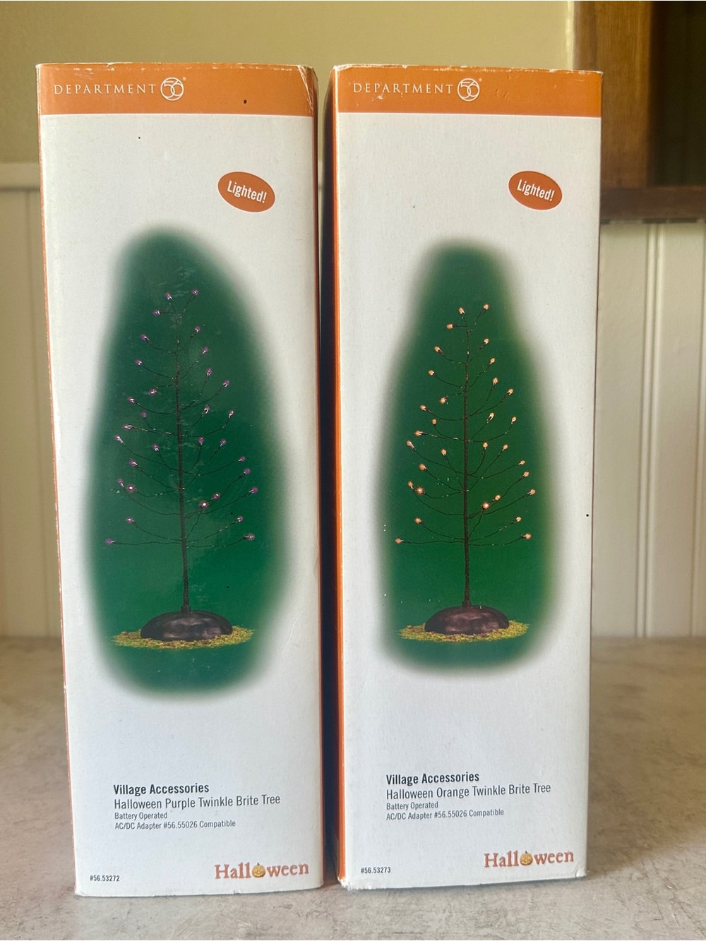 Dept 56 Halloween Twinkle Brite Tree Orange & Purple Set Of 2 Village Accessory